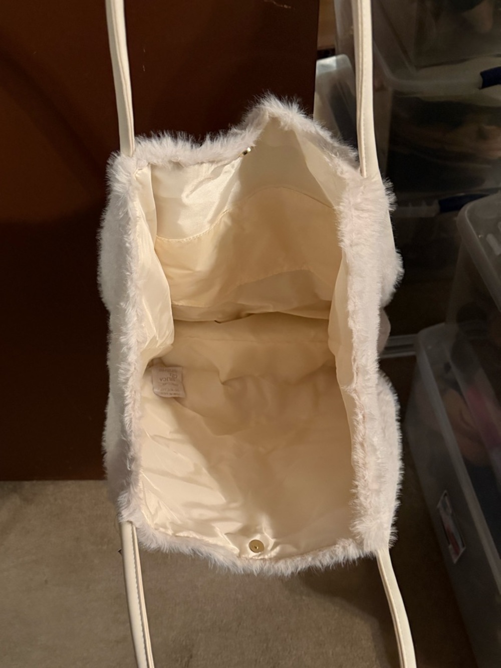 Victoria Secret White Faux Fur Shoulder Bag with Gold Accent - Picture 5 of 6